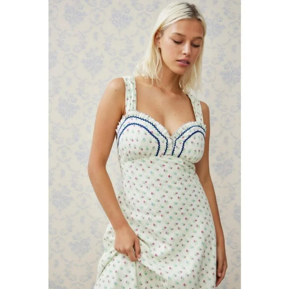 💕FREE PEOPLE💕 Sweet Hearts Midi Dress ~ Ivory Combo Medium NWOT